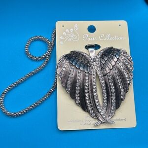 New Silver Winged Heart Pendant Necklace